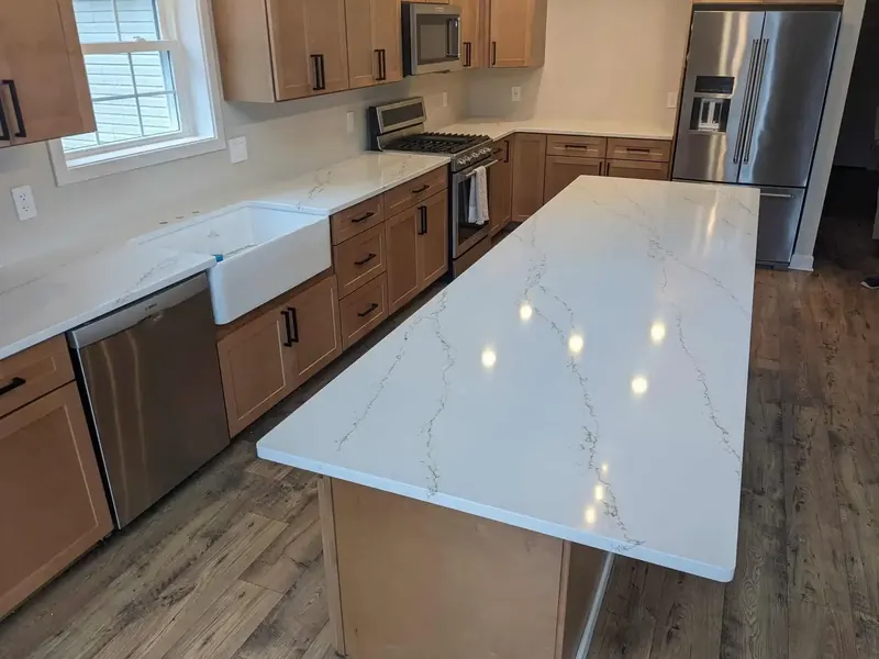 Custom grey quartz kitchen island