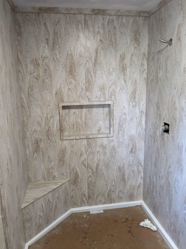 Solid surface countertop with cove backsplash